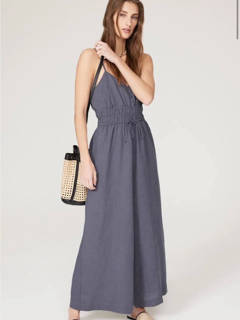 Splendid Presley Jumpsuit V-Neck Linen Blend L Resort Coastal Cruise Dusty Blue
